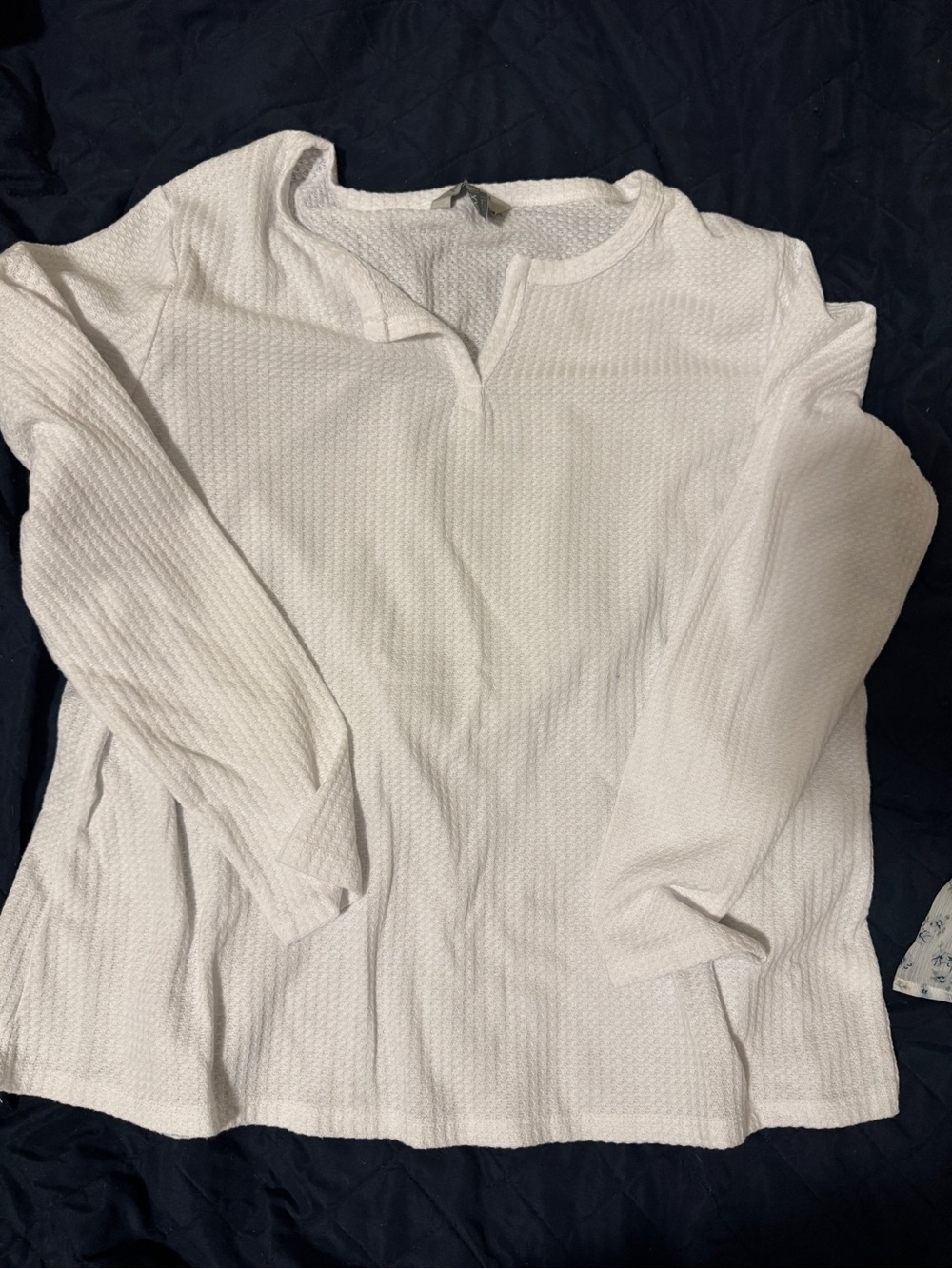 White Waffle Knit Long Sleeve Top